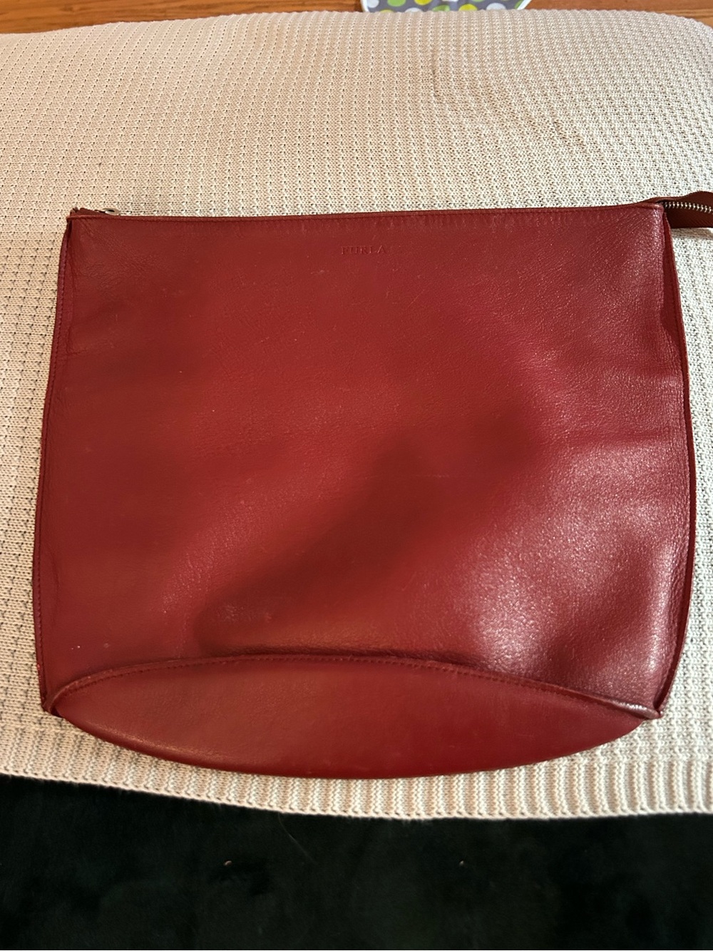 Furla Red Soft Leather Zip Wristlet Clutch- vintage
